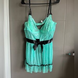 Mint Green Lace Babydoll with Black Ribbon